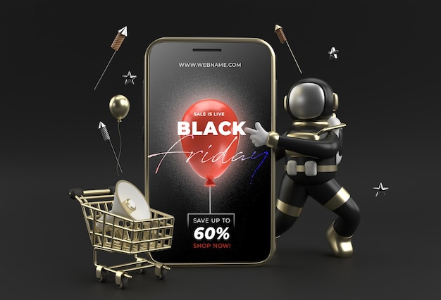 Modelo de banner de venda de sexta-feira negra mobile mockup.