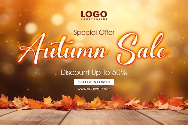 Modelo de banner de venda horizontal realista para celebração de outono