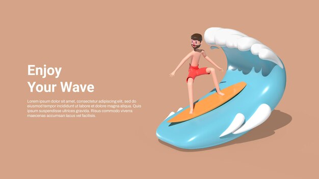 Modelo de banner de verão com um homem surfando