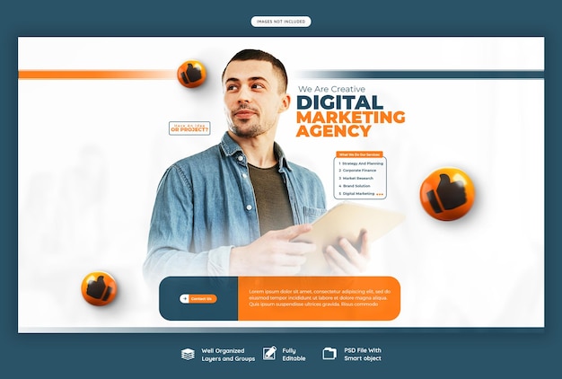 Modelo de banner de web de agência de marketing digital e corporativa