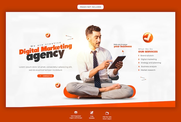 Modelo de banner de web de agência de marketing digital e corporativa