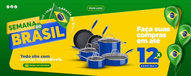 Modelo de banner dia da independência brasil em 3d renderização em português