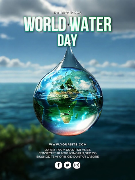 PSD modelo de banner do dia mundial da água com fundo de gotas de água