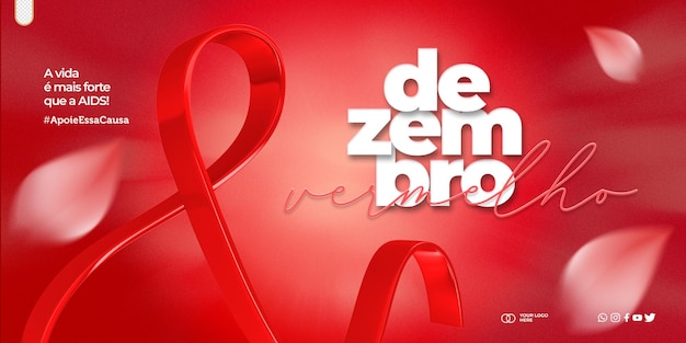 PSD modelo de banner do dia mundial da aids mídia social com detalhes vermelhos