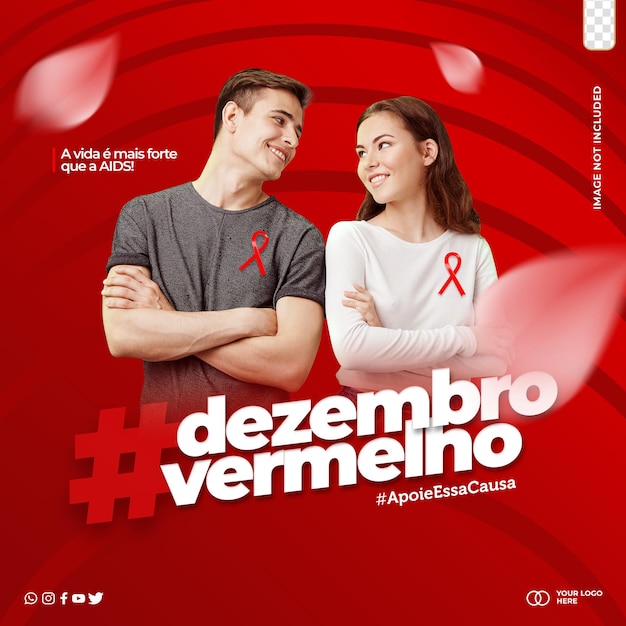 PSD modelo de banner do dia mundial da aids mídia social com detalhes vermelhos