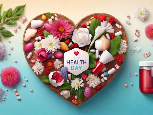 Modelo de banner do dia mundial da saúde com aquarela floral para modelo psd