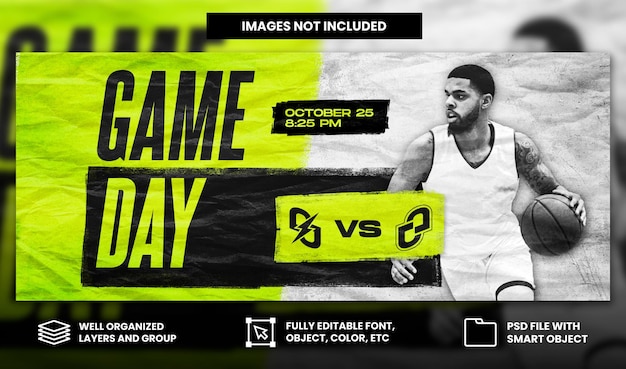 Modelo de banner do Facebook de panfleto de torneio de basquete