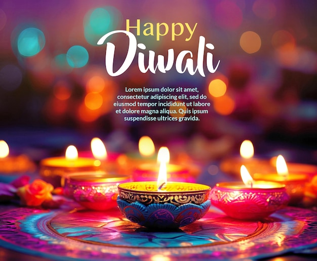 Modelo de banner do festival feliz Diwali com espaço de cópia Lâmpadas e velas a óleo de celebração Deepavali