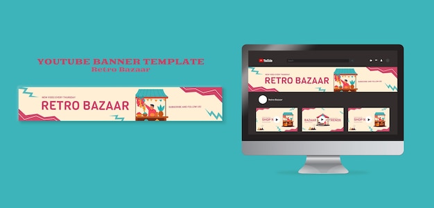 Modelo de banner do youtube de bazar retrô