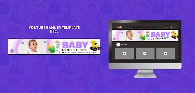 PSD modelo de banner do youtube de informações do bebê