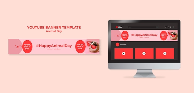 Modelo de banner do youtube do dia mundial dos animais com cachorro