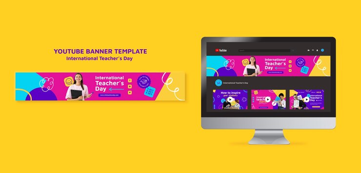 PSD modelo de banner do youtube para comemoração do dia dos professores