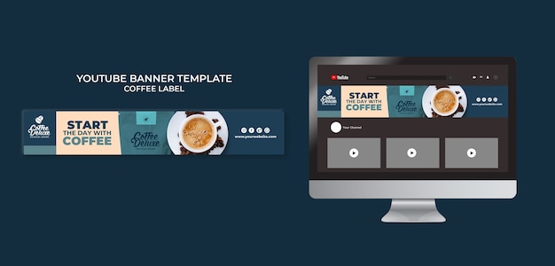 Modelo de banner do youtube para rótulo de café