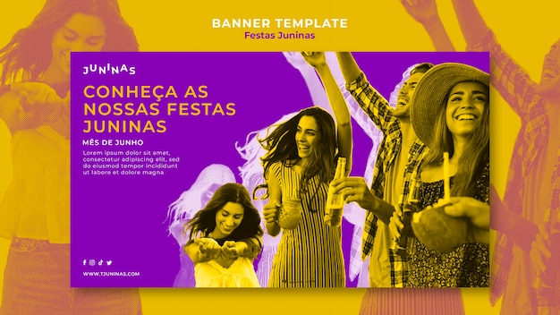 PSD modelo de banner duotone festas juninas