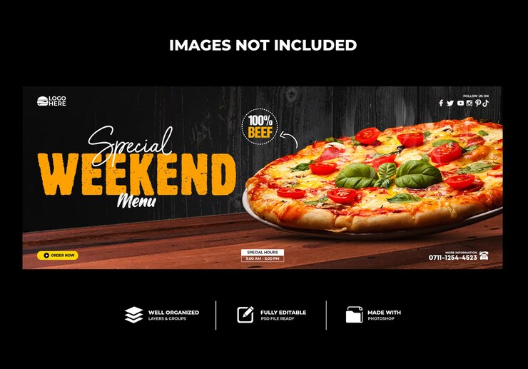 PSD modelo de banner especial da capa do facebook delicious pizza