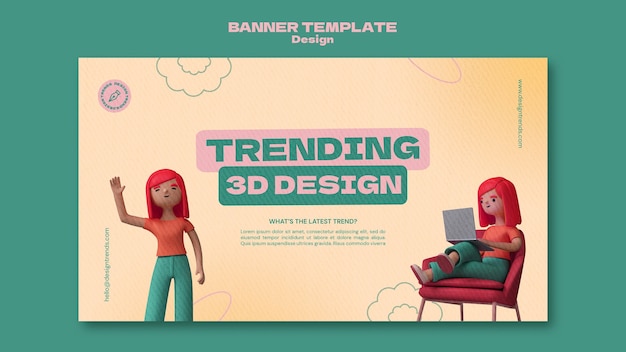 Modelo de banner horizontal de design 3D