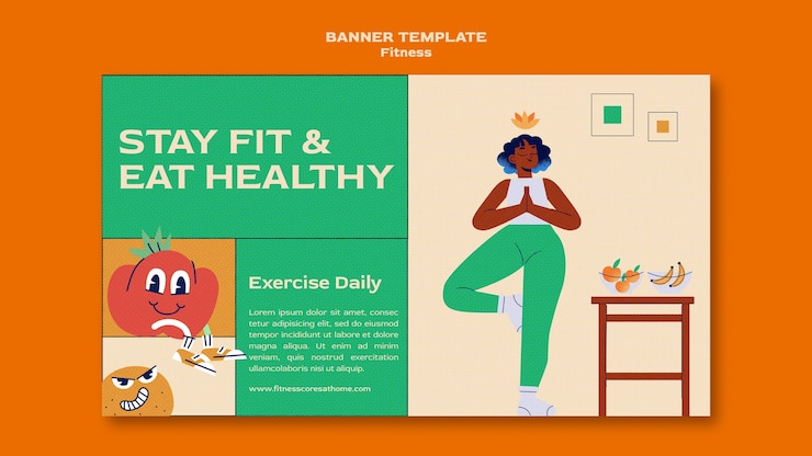 PSD modelo de banner horizontal de fitness e saúde