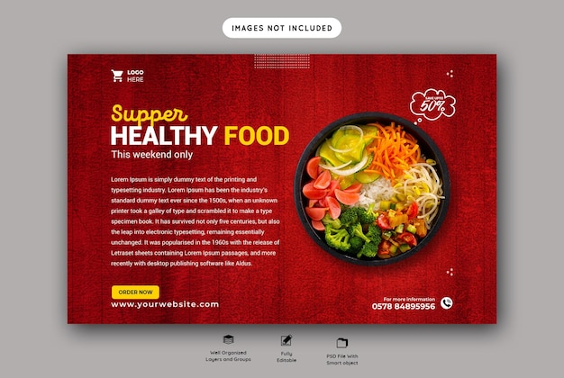 Modelo de banner horizontal de web de comida modelo de psd premium
