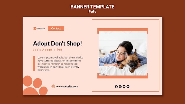 PSD modelo de banner horizontal para adoção de animais de estimação