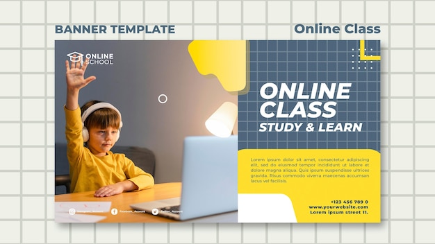 Modelo de banner horizontal para aulas online com crianças