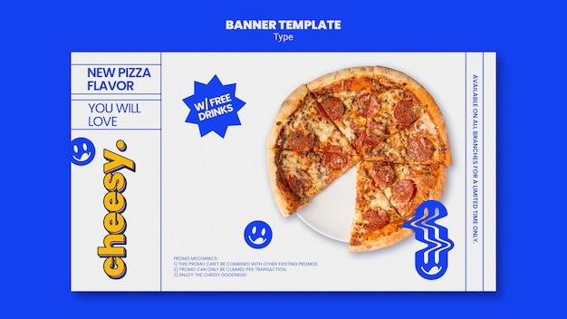 PSD modelo de banner horizontal para novo sabor de pizza de queijo