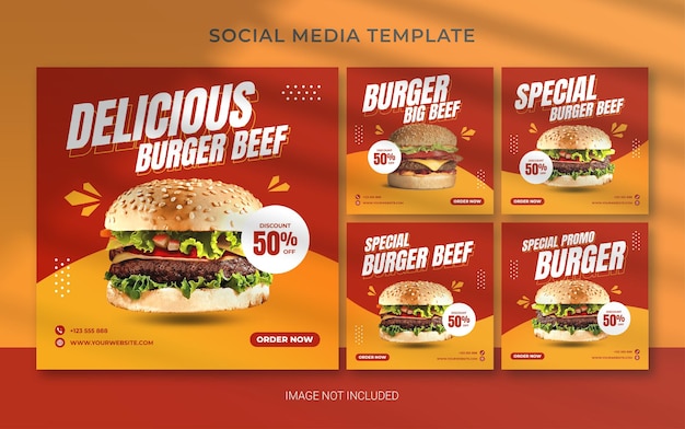 Modelo de banner instagram quadrado de fast food de hambúrguer
