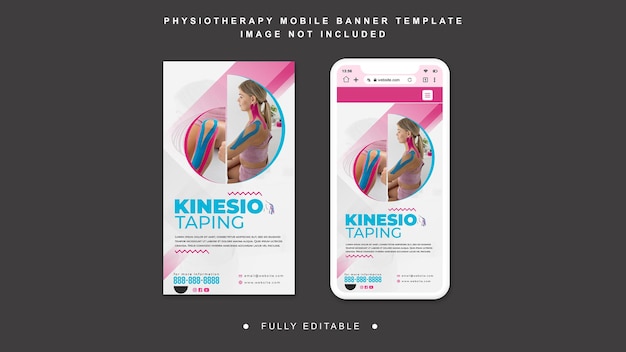 Modelo de banner móvel de fisioterapia kinesio tapping