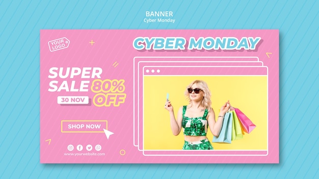 Modelo de banner para compras cibernéticas de segunda-feira