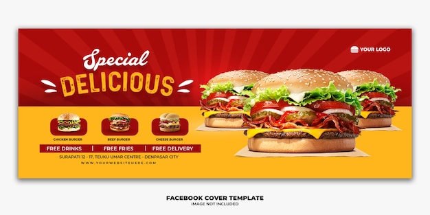 Modelo de banner para postagem de capa do Facebook para hambúrguer de menu de restaurante fast food