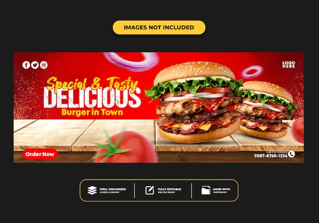 Modelo de banner para postagem de capa do Facebook para hambúrguer de menu de restaurante fast food