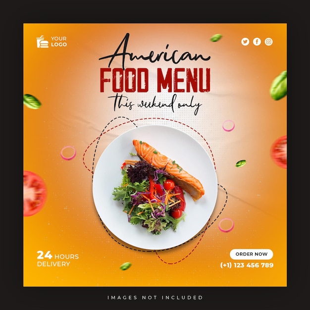 Modelo de banner pós-quadrado de promoção de mídia social do American Food Menu
