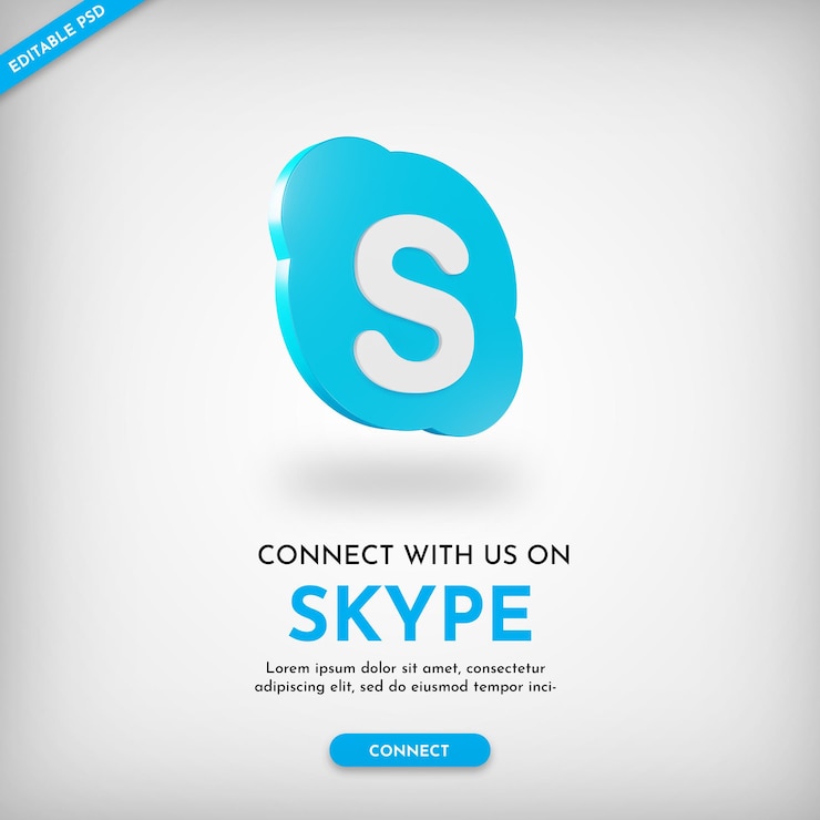 PSD modelo de banner promocional de ligação skype com ícone 3d