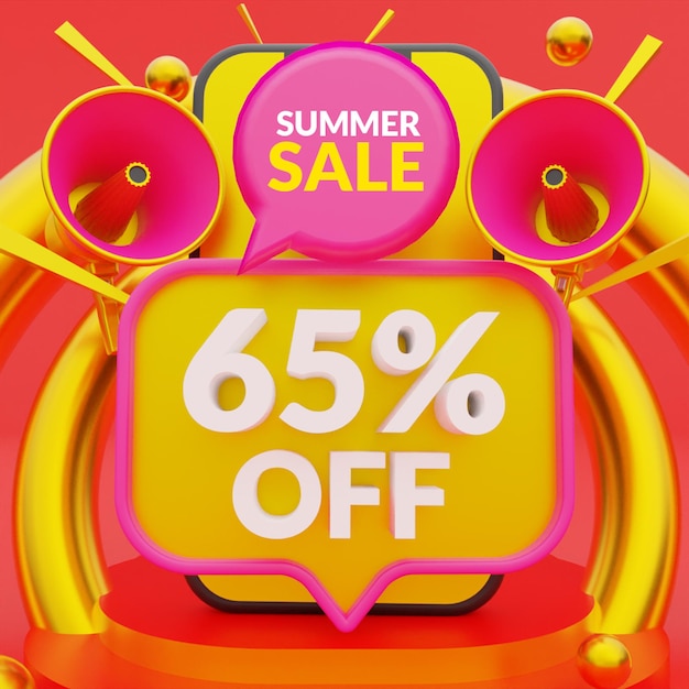 Modelo de banner promocional de venda de verão com 65%