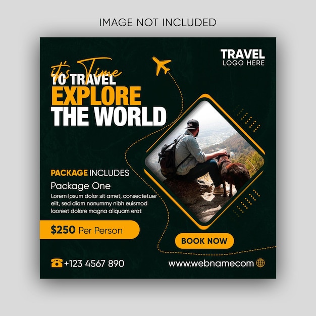 PSD modelo de banner promocional do instagram para viagens, férias e viagens nas redes sociais