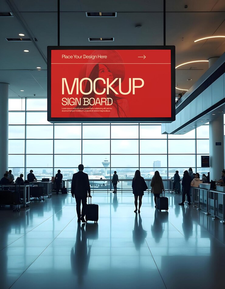 PSD modelo de banner publicitário no terminal e no aeroporto