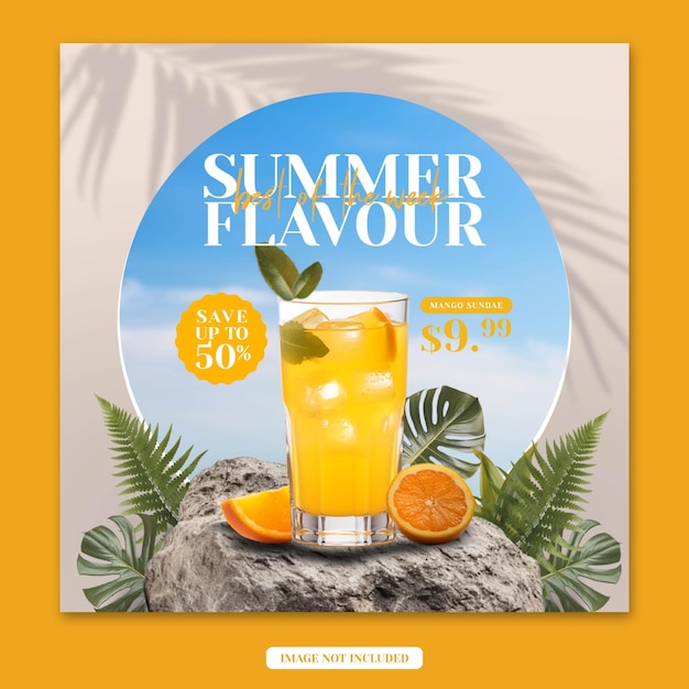 Modelo de banner quadrado de postagem de mídia social de menu de bebida de verão