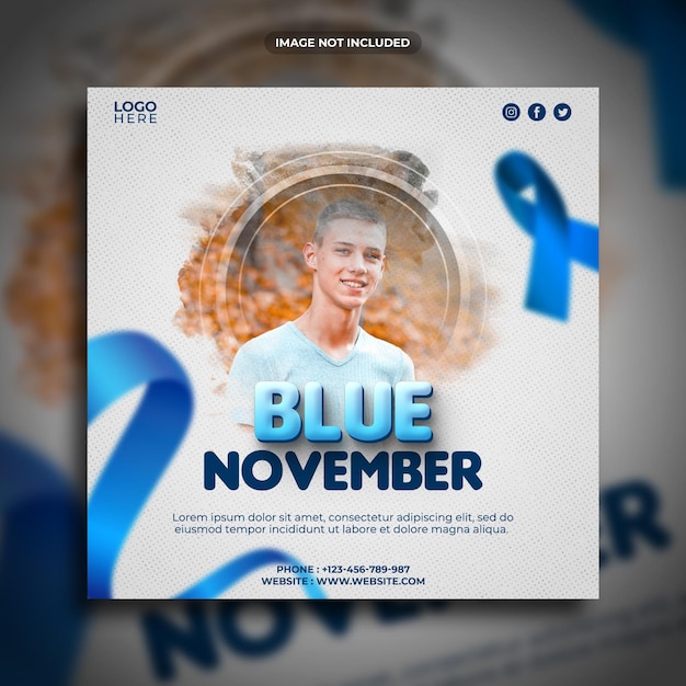 Modelo de banner quadrado de promoção de mídia social de novembro azul