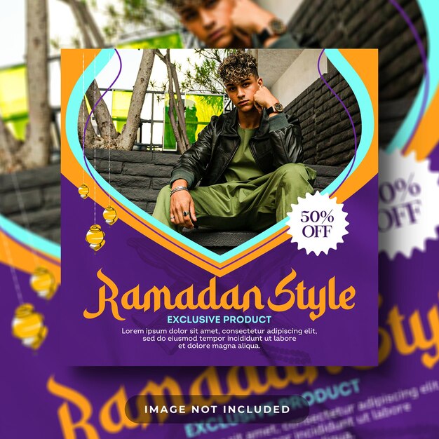 Modelo de banner quadrado de venda de moda do ramadã psd