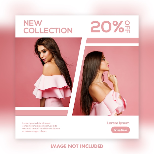 Modelo de banner quadrado, modelo de moda linda garota rosa