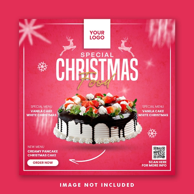 Modelo de banner quadrado para menu de comida de bolo de Natal nas mídias sociais