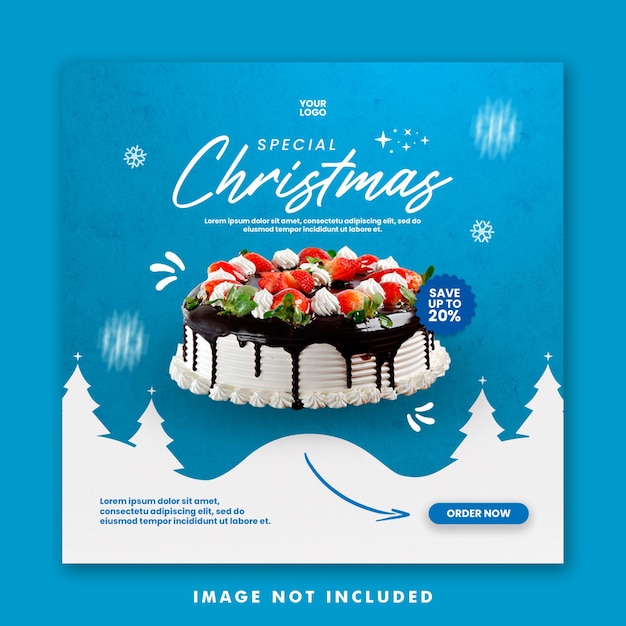 Modelo de banner quadrado para menu de comida de bolo de natal nas mídias sociais