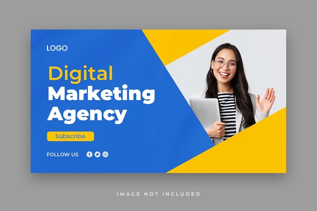 PSD modelo de banner web de miniatura de youtube de negócios e marketing digital