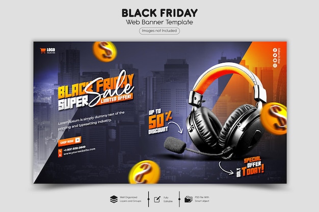 PSD modelo de banner web de super venda de sexta-feira negra do psd