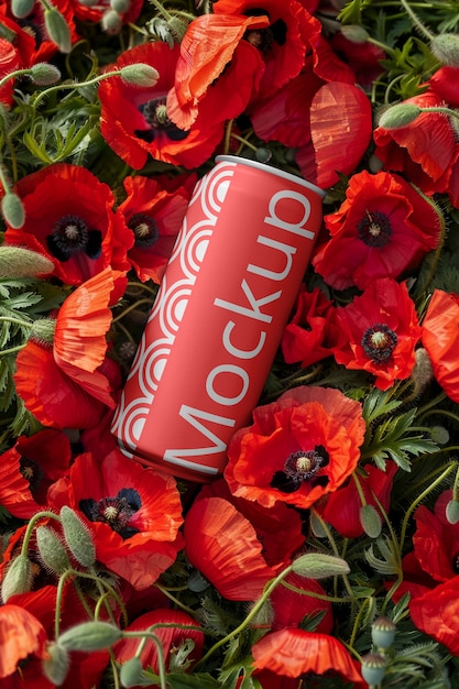 Modelo de bebida entre flores