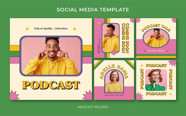 Modelo de branding de mídia social do instagram para podcast com estilo retro