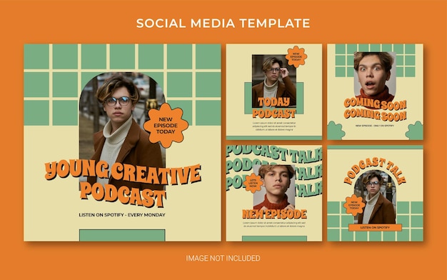 PSD modelo de branding de mídia social do instagram para podcast com estilo retro