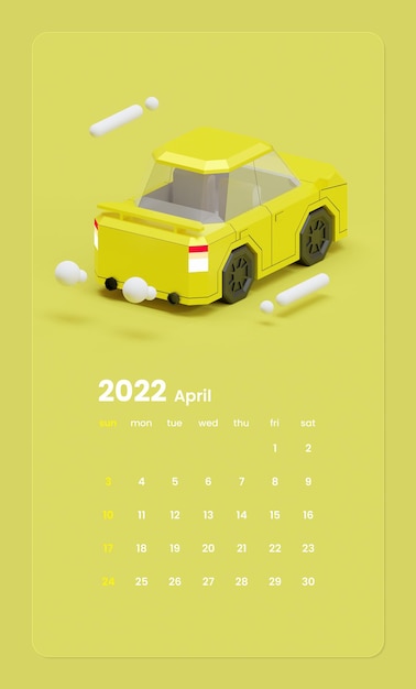 Modelo de calendário com vista traseira do carro sedan renderizando ilustração 3d