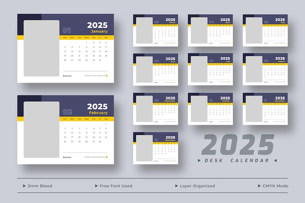 Modelo de calendário de escritório de 2025 Calendário de agenda de escritório corporativo de negócios de 2025 Modelo de planejador mensal