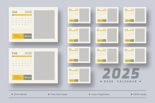 Modelo de calendário de escritório de 2025 Calendário de agenda de escritório corporativo de negócios de 2025 Modelo de planejador mensal
