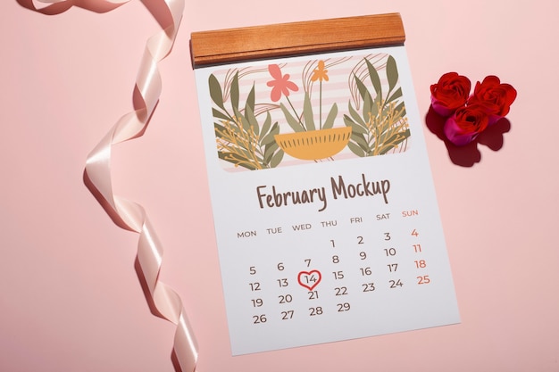 PSD modelo de calendário do dia dos namorados com corações